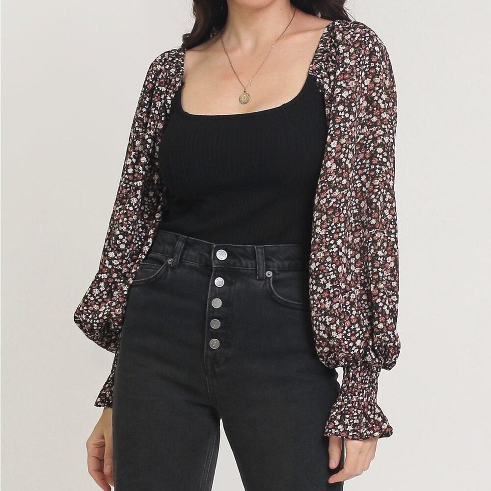 NWT Anthropologie Floral Accent Sleeve Bodysuit